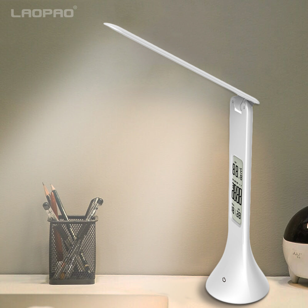 Foldable Dimmable LED Table Lamp with Calendar, Temperature, Alarm Clock And Night Lights