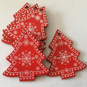 10pcs/set White Red Wooden Christmas Tree Ornament